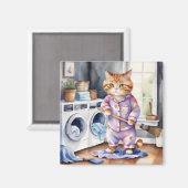 Aimant Hilarious mignon chat en pyjama faisant la blanchi (Recto/Verso)