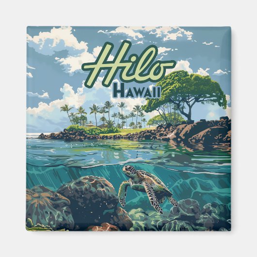 Aimant Hilo Hawaii Big Island Turtle Beach Vintage (Devant)