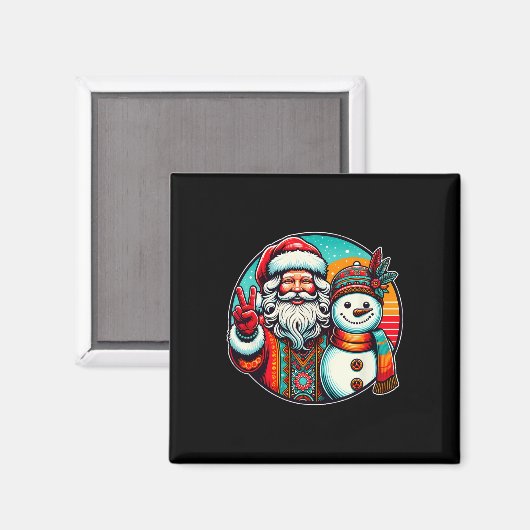 Aimant Hippie Père Noël Retro Snowman Bohemian Noël (Recto/Verso)
