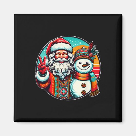 Aimant Hippie Père Noël Retro Snowman Bohemian Noël (Devant)