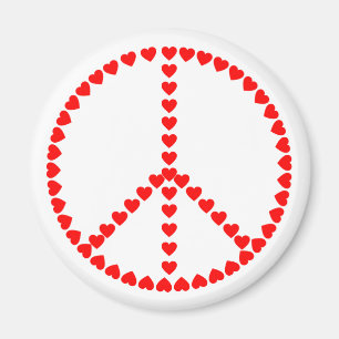 Aimant Hippie Signe de Paix Cœurs Rouges