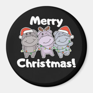Aimant Hippo Animaux de Noël mignons Hippopotames Joyeux