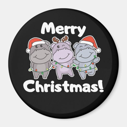 Aimant Hippo Animaux de Noël mignons Hippopotames Joyeux  (Devant)
