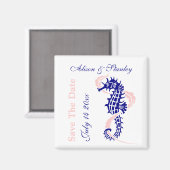 Aimant Hippocampe bleu marine, faire-part de mariage rose (Recto/Verso)