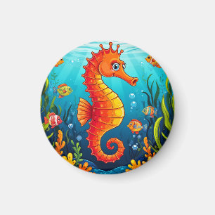 Aimant Hippocampe Coloré dans un Récif de Corail Vibrant