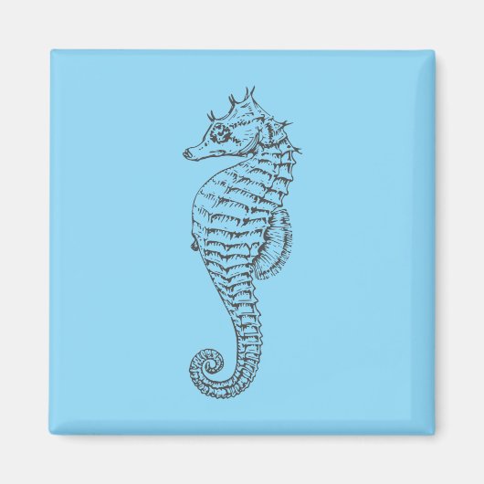 Aimant hippocampe graphique en bleu clair (Devant)