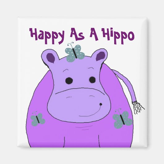 Aimant Hippopotame avec papillons (Devant)