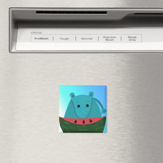 Aimant Hippopotame bleu avec tranche de pastèque (In Situ (Lave-vaisselle))