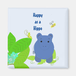 Aimant Hippopotame Bleu Petit Heureux