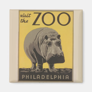 Aimant Hippopotamus Vintage WPA Zoom Poster Philadelphie