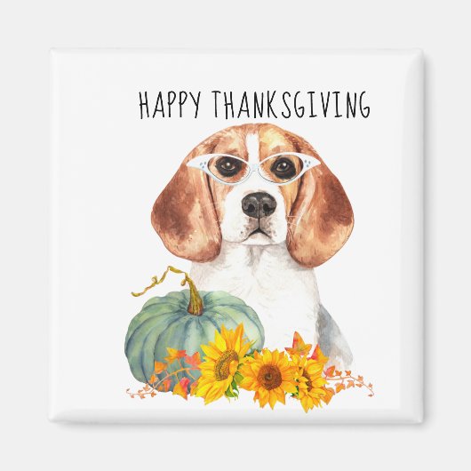 Aimant Hipster Beagle personnalisable Thanksgiving (Devant)