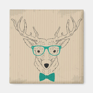 Aimant Hipster Reindeer Elk avec des lunettes grungy Noël