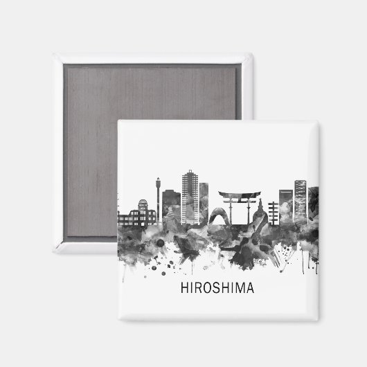 Aimant Hiroshima Japon Skyline BW (Recto/Verso)