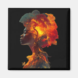 Aimant Histoire noire femme afro racines d'arbre art de l