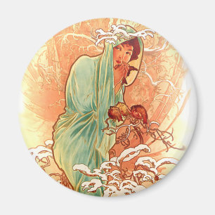 Aimant Hiver - Alphonse Mucha Art Nouveau