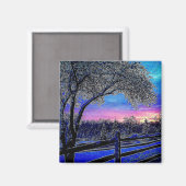 Aimant hiver arbres impressionnisme soleil paysage (Recto/Verso)