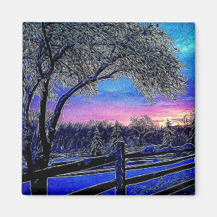 Aimant hiver arbres impressionnisme soleil paysage