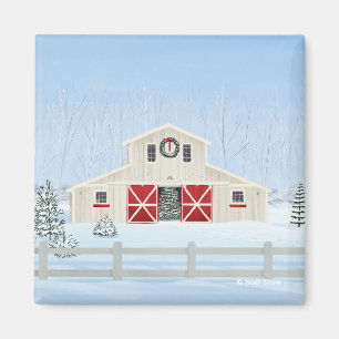 Aimant Hiver blanc neige Noël Grange