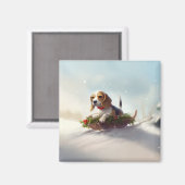 Aimant hiver de neige de Noël beagle (Recto/Verso)