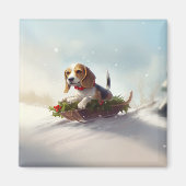 Aimant hiver de neige de Noël beagle (Devant)