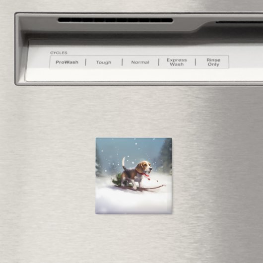 Aimant hiver de neige de Noël beagle (In Situ (Lave-vaisselle))