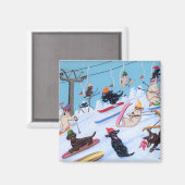 Aimant Hiver Fun Skiing Labradors (Recto/Verso)