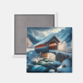 Aimant Hiver, pont enneigé et rivière (Recto/Verso)