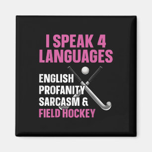 Aimant Hockey sur gazon Je parle 4 langues Anglais Gros m