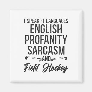 Aimant Hockey sur gazon Je parle 4 langues Anglais Gros m