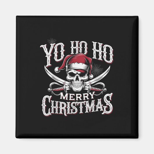 Aimant Holiday Pirate Yo Ho Ho Merry Christmas Santa Hat  (Devant)