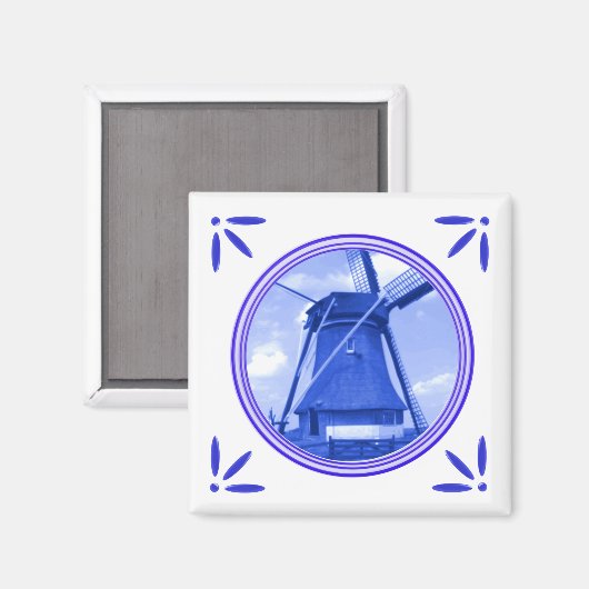 Aimant Holland Windmill Delft Style Bleu (Recto/Verso)