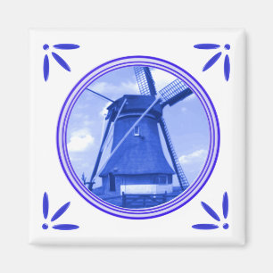 Aimant Holland Windmill Delft Style Bleu