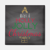 Aimant Holly Jolly Noël Rustique tableau rouge vert (Devant)