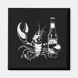 Aimant Homard écrevisse tenant une bouteille de bière drô