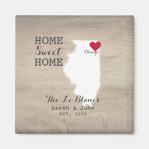 Aimant Home Sweet Home Chicago Illinois Rustic Wood