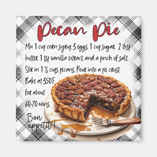 Aimant Homemade Pecan Pie Recipe Plaid Kitchen Decor (Devant)