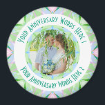 Aimant Hommage Personnalisé Anniversaire Vert Photo Salut<br><div class="desc">Personnalisé Anniversaire de mariage Star Vert rose bleu Photo Greeting Ornament Photo Greeting Magnet Décoration Cadeaux. Décorez votre cuisine ou votre bureau à la maison pour un anniversaire avec ce joli aimant motif bleu pastel, bleu clair et vert frais aux étoiles d'art géométrique. Donnez à votre intérieur de maison un...</div>