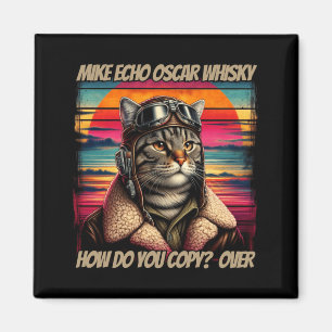 Aimant Homme Rétro Chat Pilote Mike Echo O Whisky Meow