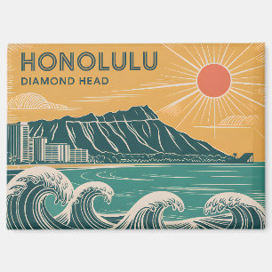 Aimant Honolulu Diamond Head Oahu Waikiki Classic rétro