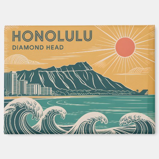 Aimant Honolulu Diamond Head Oahu Waikiki Classic rétro (Recto)