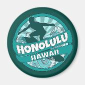 Aimant Honolulu Hawaii logo turquoise surfer (Devant)