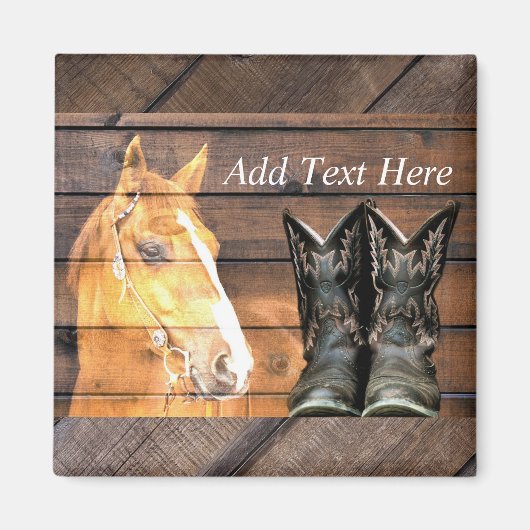 Aimant Horse Cowboy Boots Rustic Barque (Devant)