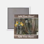 Aimant Horse Cowboy Boots Sunflowers Rustic Barque (Recto/Verso)
