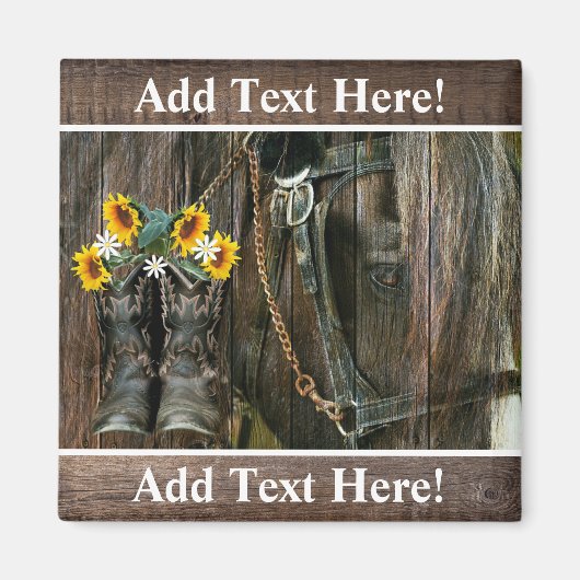 Aimant Horse Cowboy Boots Sunflowers Rustic Barque (Devant)
