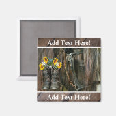 Aimant Horse Cowboy Boots Sunflowers Rustic Barque (Recto/Verso)