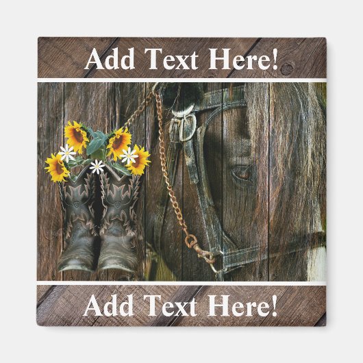 Aimant Horse Cowboy Boots Sunflowers Rustic Barque (Devant)
