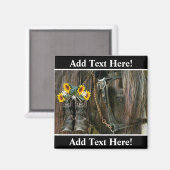 Aimant Horse Cowboy Boots Sunflowers Rustic Barque (Recto/Verso)