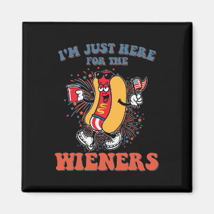 Aimant Hot Dog Je suis juste ici pour les Wieners 4 juill