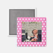 Aimant Hot rose n points blancs photo (Recto/Verso)