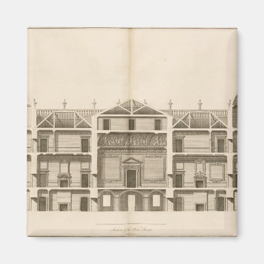 Aimant Houghton Hall : section du front ouest, gravée (Devant)